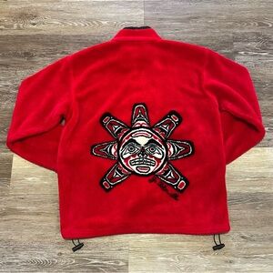 Vintage Coastlines Canada Fleece Jacket Haida Native Sun Full Zip Size Large